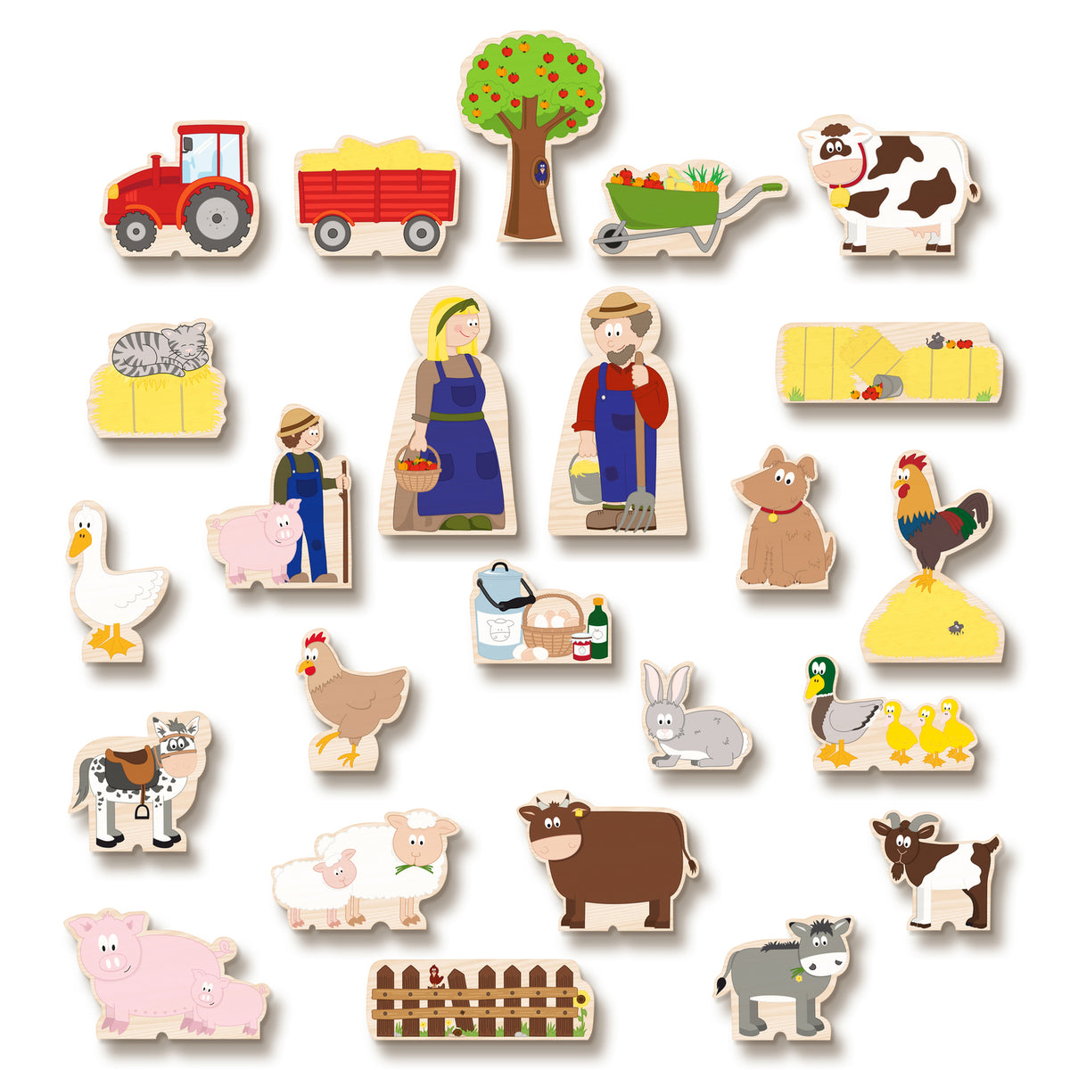 yoamo Bauernhof Adventskalender für Kinder mit 24 Holzfiguren, hochwertigem Spielkoffer und weihnachtlicher Tier-Geschichte, mehrfarbig, 27-teilig (1 Set)