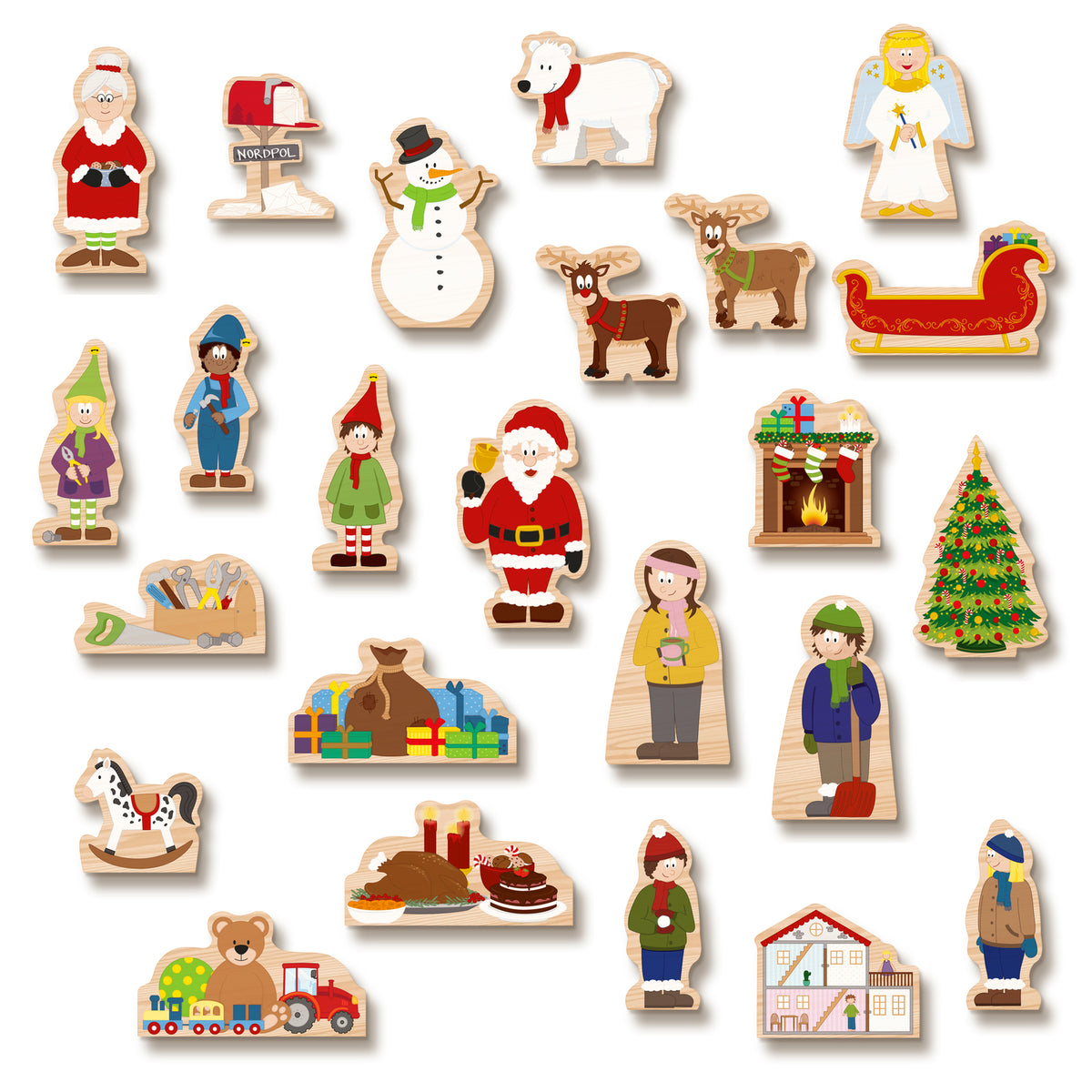 yoamo Wichtelwerkstatt Adventskalender mit Spielkoffer für Kinder mit Holzfiguren in hochwertigem Aufbewahrungs-Koffer, 27-teilig (1 Set)