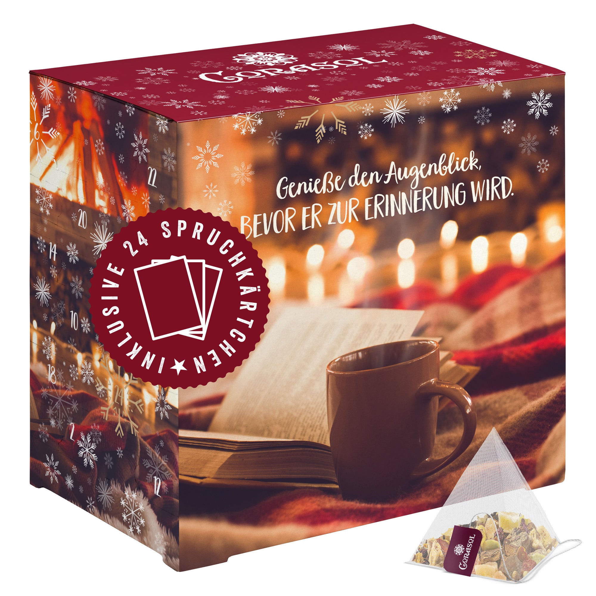 Teebeutel Adventskalender mit Sprüchen Genieße den Augenblick