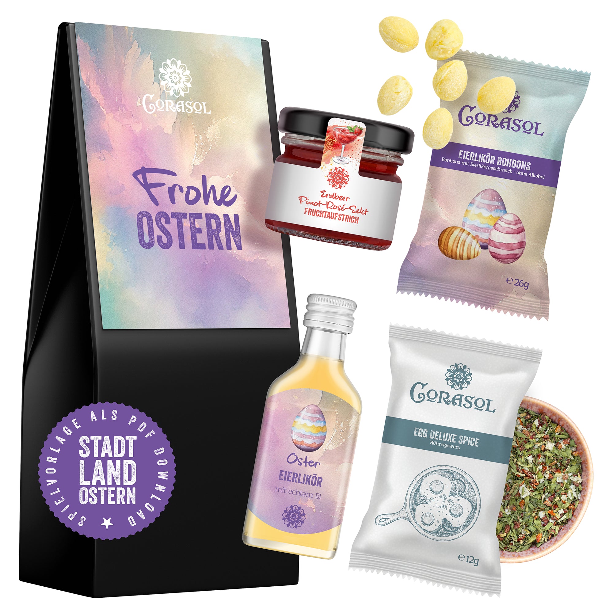 Oster Feinkost Geschenksets Bundle 4 x Frohe Ostern + 1 x Danke!